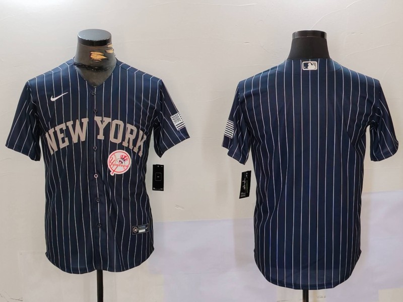 Men New York Yankees Blank Blue stripe joint name 2024 Nike MLB Jersey style 9124->indianapolis colts->NFL Jersey